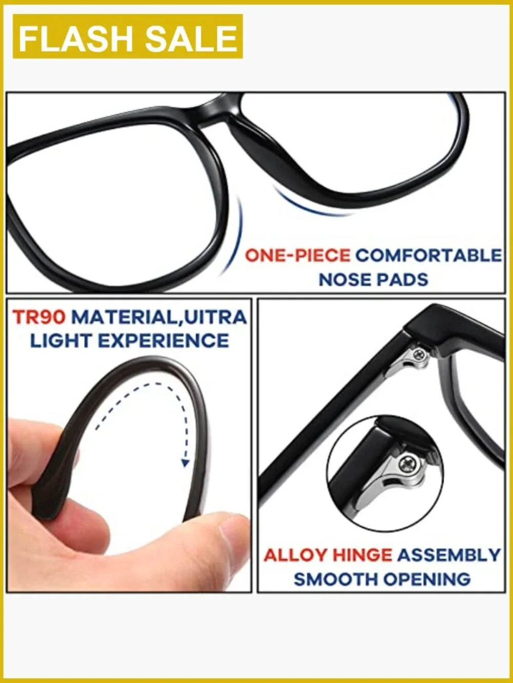 Oversized Square Blue Light Blocking Glasses TR90 Frame Computer Eyewear